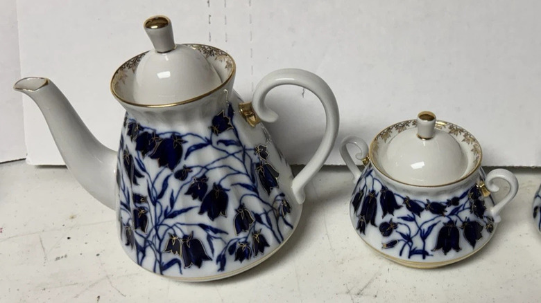 Imperial Porcelain Factor blue bells tea set from USSR Russia
