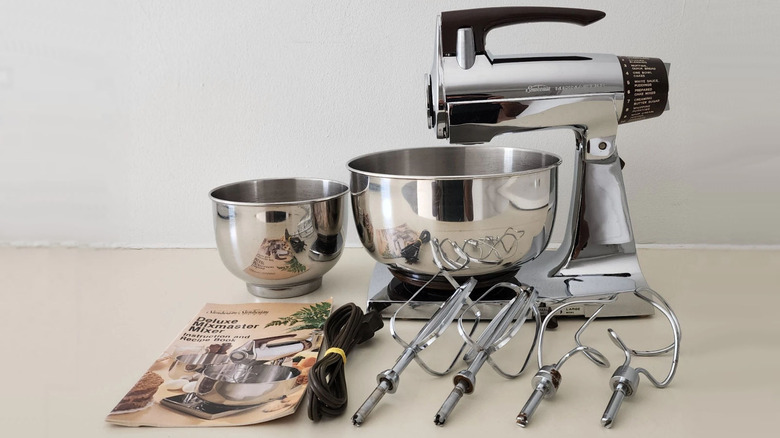 Vintage Sunbeam Deluxe Mixmaster with accessories