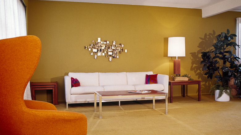 Harvest gold walls in living room.