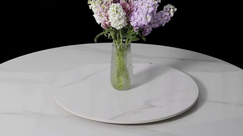 marble lazy susan on marble table