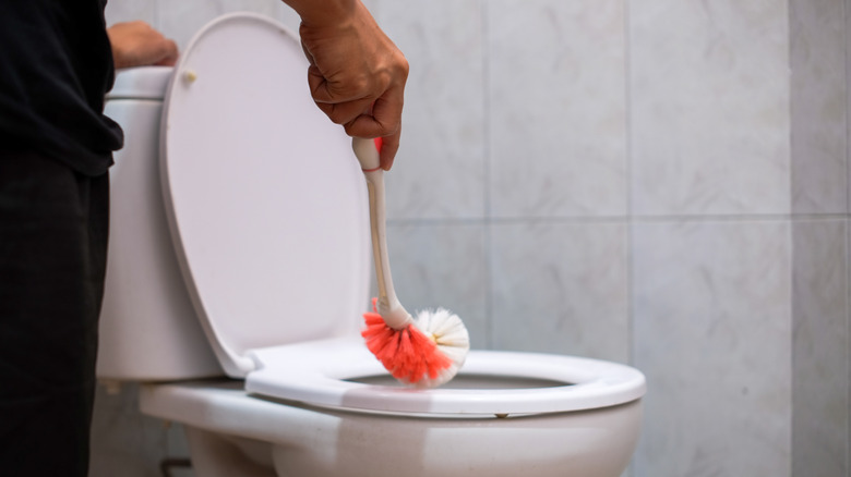 Person cleaning toilet