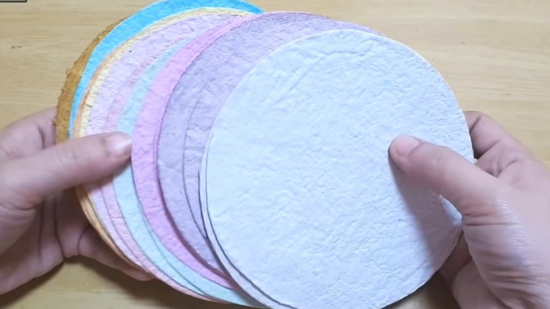 Circles of homemade paper to use for wrapping
