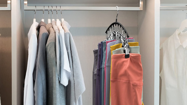 Volnamal's Legging Organizer hanging in a closet