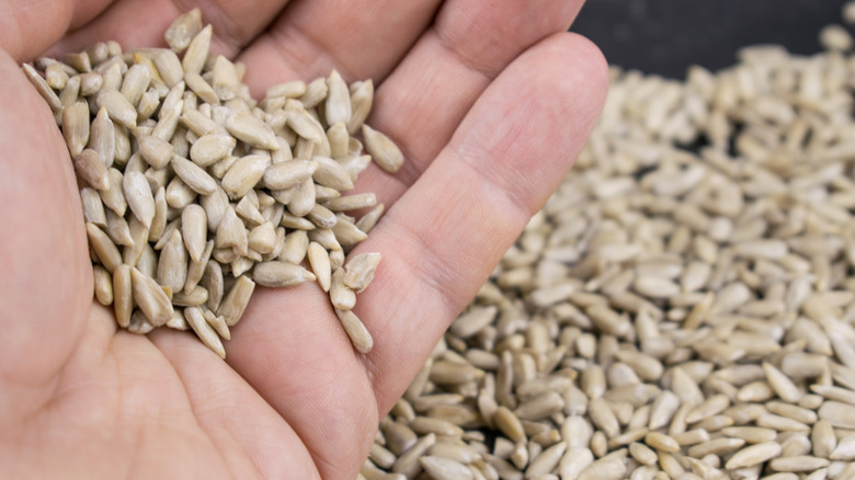 Handfull of hulled sunflower seeds