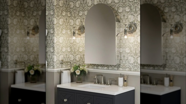 Arched medicine cabinet in bathroom