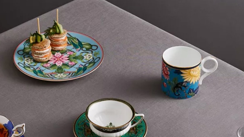 fine china from Macy's sitting atop a gray table