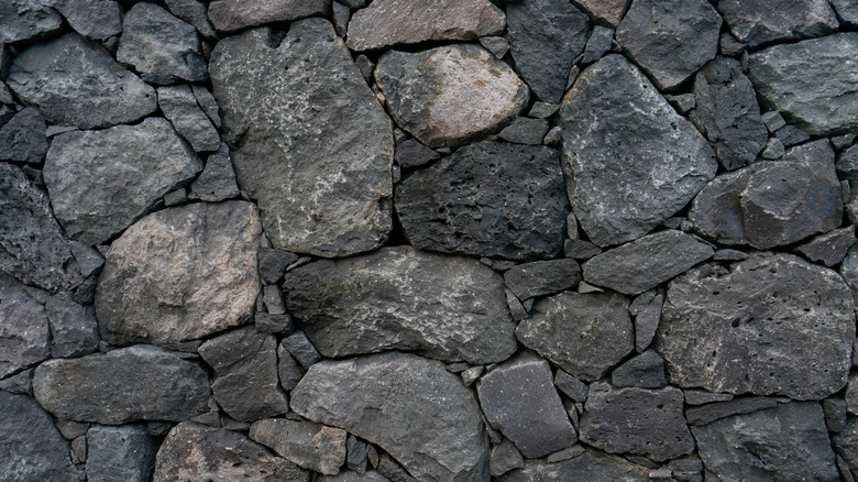 Close up of a basalt stone wall