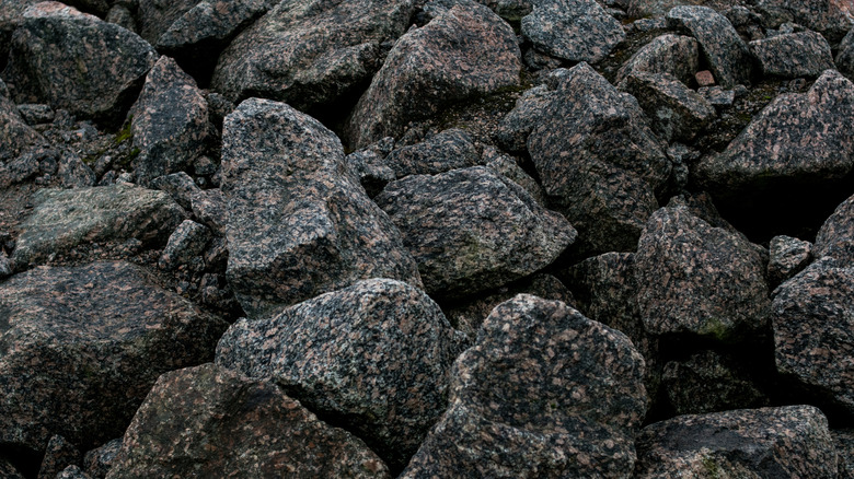 Close up of black granite stones in a pile