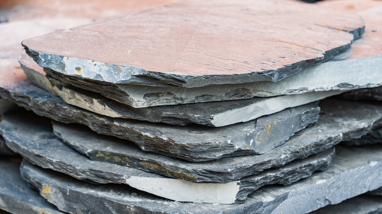Close up photo of stacked slate