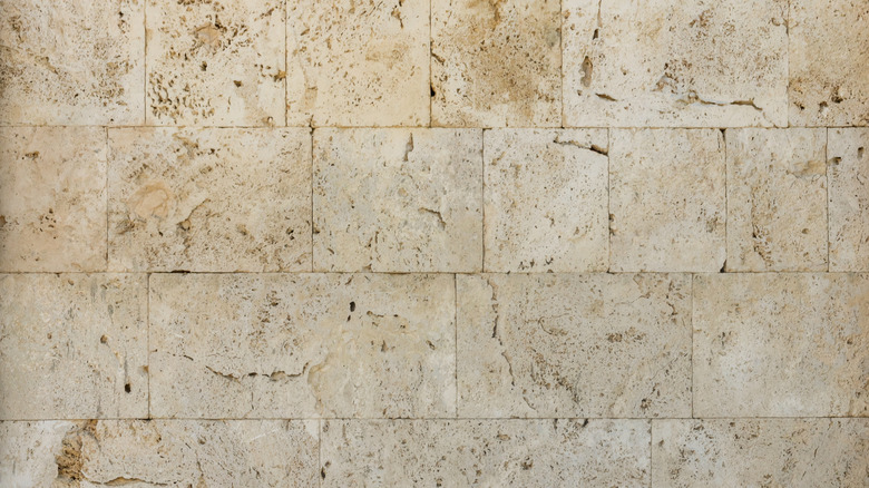 Close up of travertine stone wall