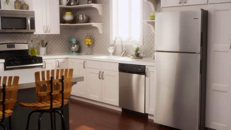 a top freezer style fridge for a basic new kitchen appliance package