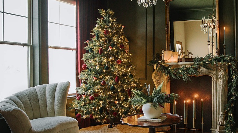 Green Velvet Christmas Ornaments on Christmas tree