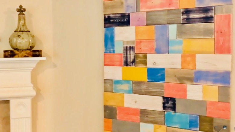A DIY color-block artwork made from wood scraps