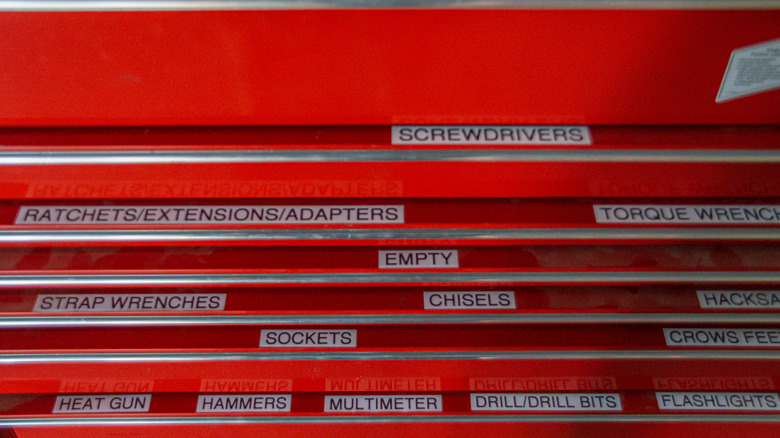 Tool chest storage drawers with labels
