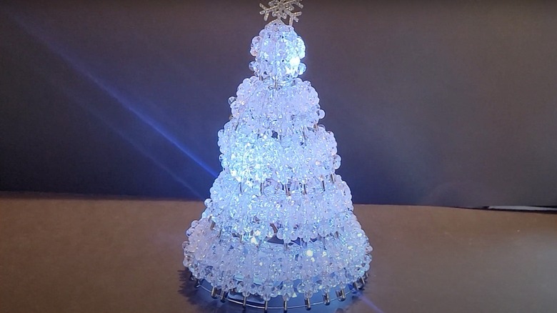 Crystal white tabletop Christmas tree made with safety pins