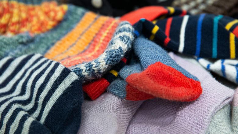 Colorful pile of mis-matched socks