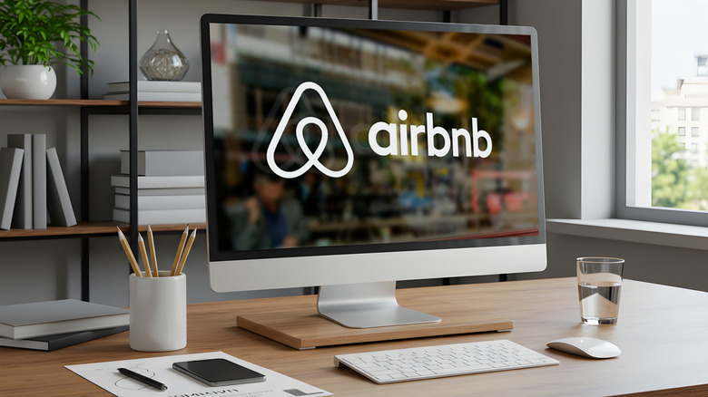 AirBnB Logo on computer in office