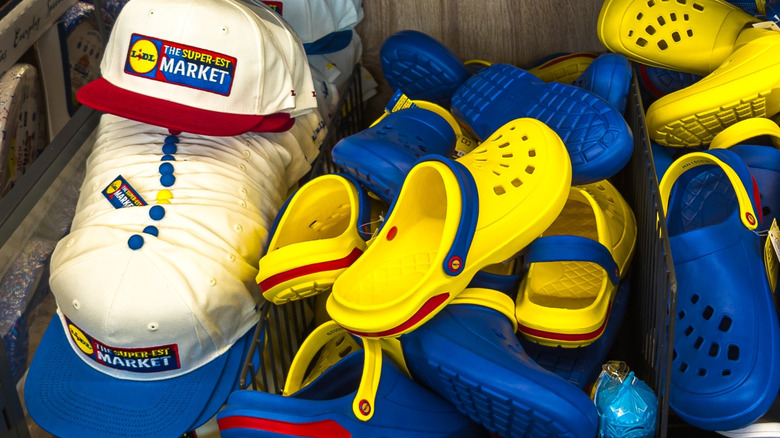 Branded items in a bin