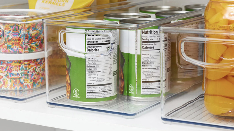 iDesign's Linus pantry bins used to store sprinkles and canned goods
