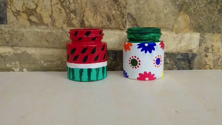 Watermelon and flower painted mini jars