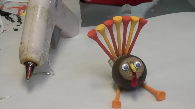 Turkey made from a golf ball and golf tees