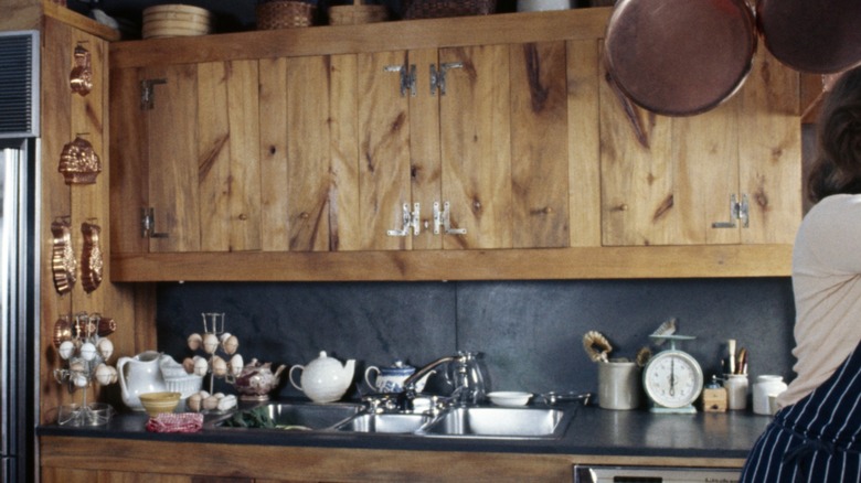 Close-up view of kitchen cabinet doors in Martha Stewart's vintage kitchen