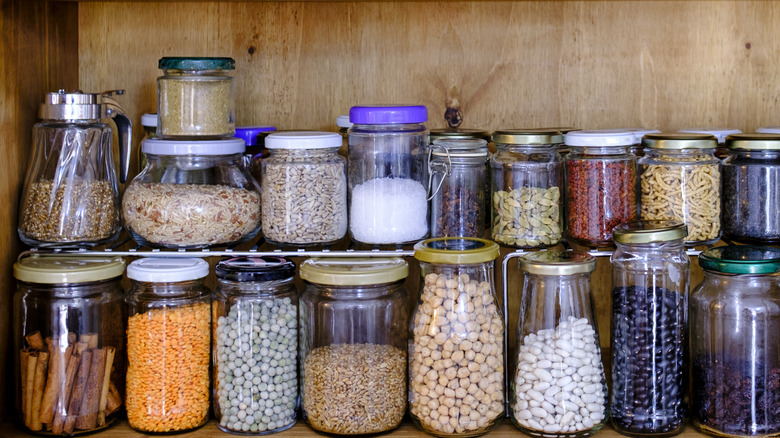 Glass jars in pantry
