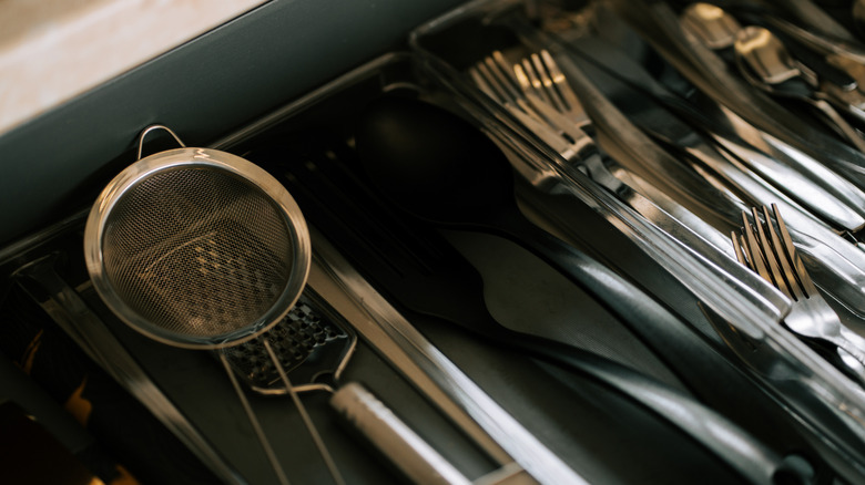 Close up of silverware drawer
