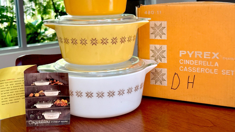A Town and Country Cinderella Pyrex casserole set with the original box