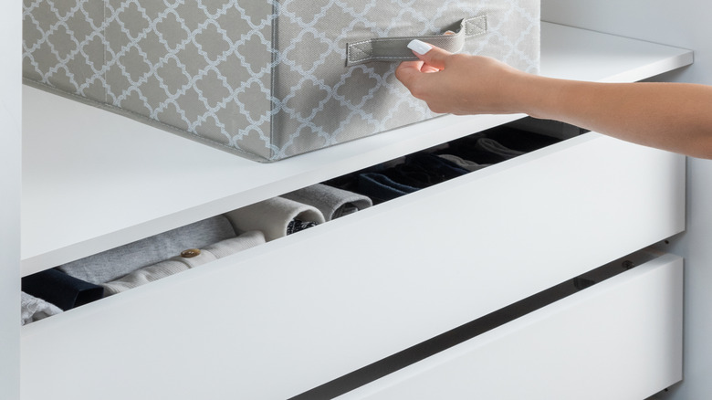 fabric storage box with sweater