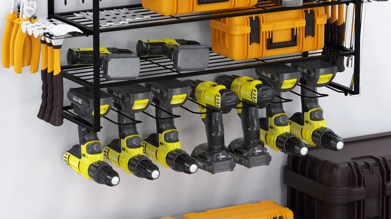 Power tool stored neatly on a rack