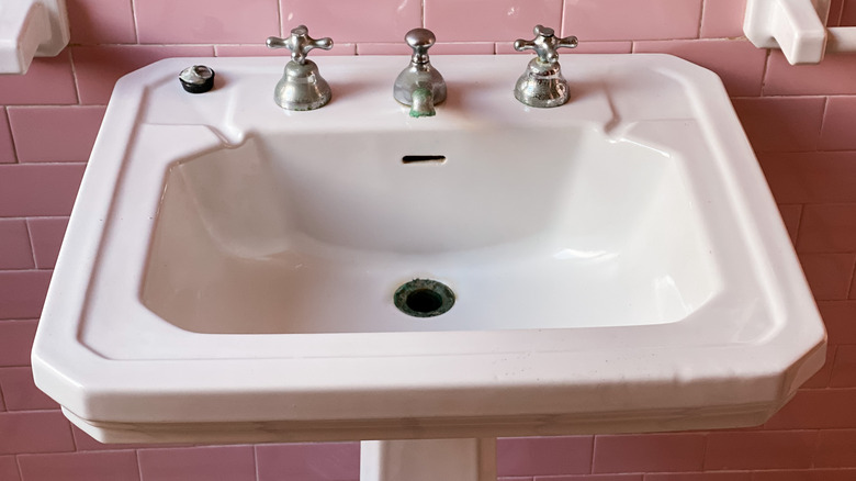 sink in pink bathroom