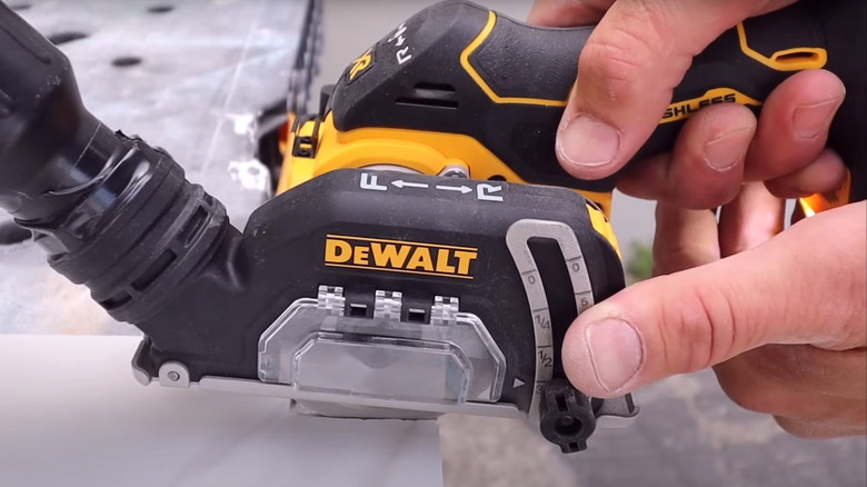 Close-up of DeWalt cutting tool on tile test