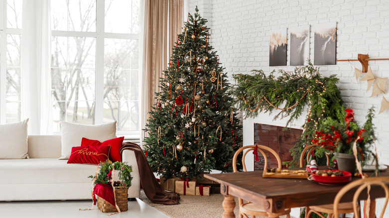 Decorated Christmas tree in living room