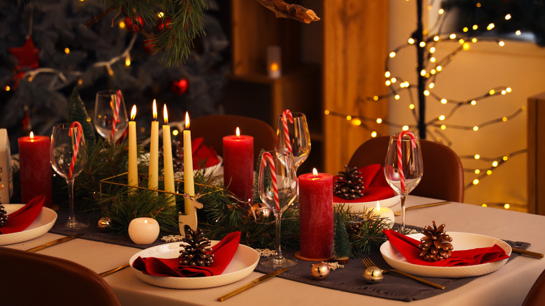 dining table set up for Christmas dinner