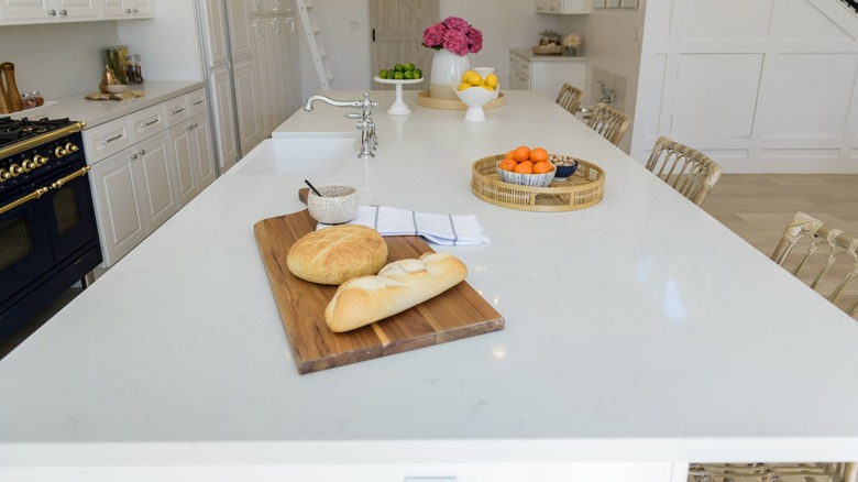 Marble-look countertops in modern kitchen