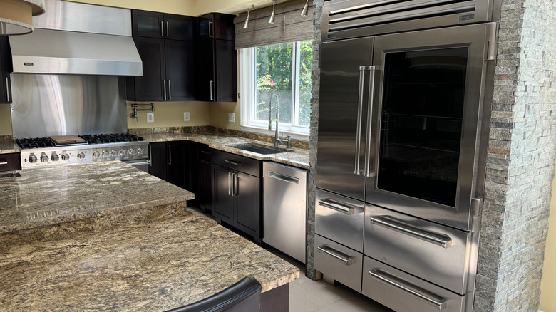 Kitchen with stainless-steel appliances