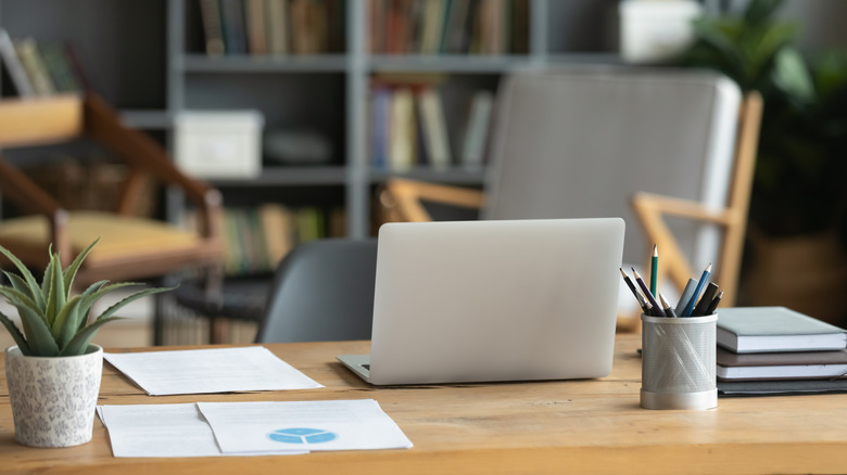 hybrid work from home office with a library nook