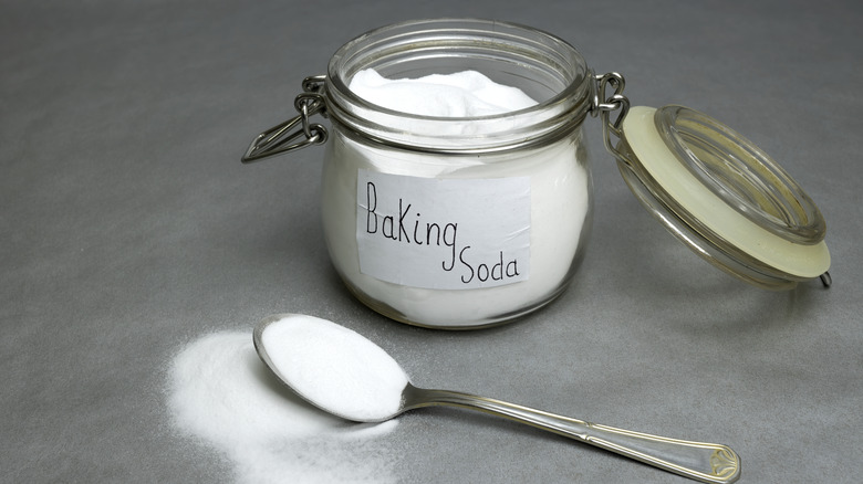 glass jar with baking soda