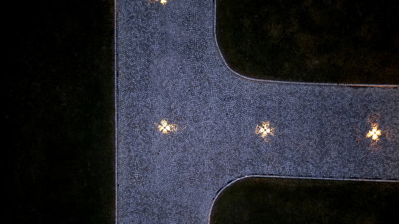 Aerial view of recessed in-ground LED path lights