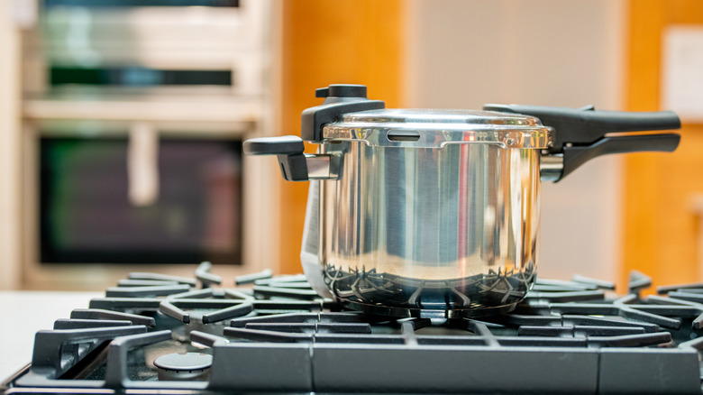 Pressure cooker on stove burner