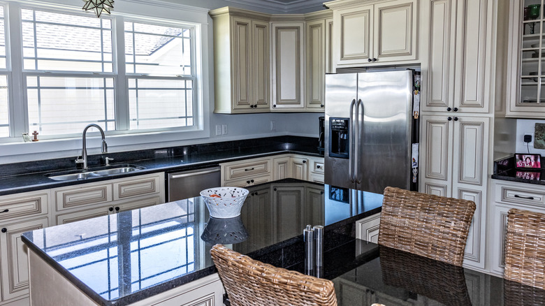 Glossy kitchen countertops and island