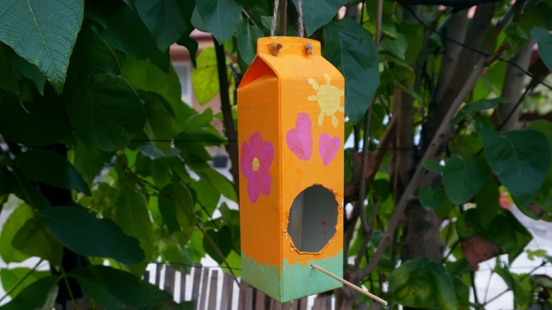 Juice carton bird feeder