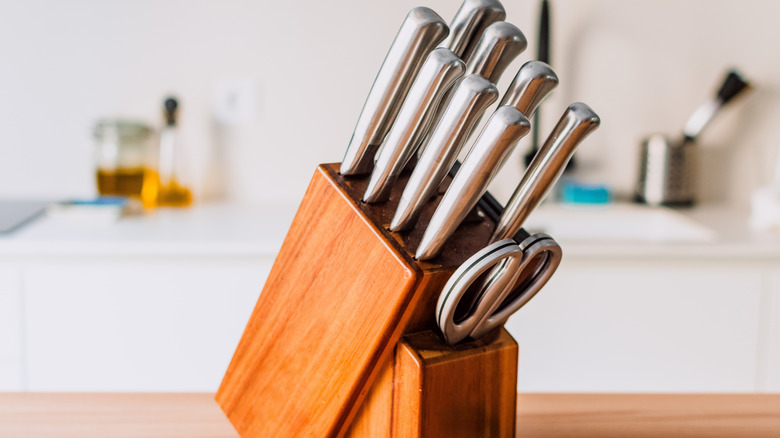 knife block set on kitchen counter
