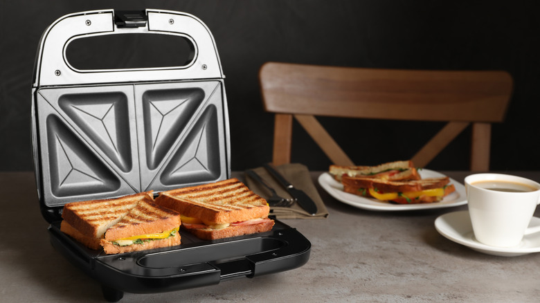 freshly made toasted sandwich in a sandwich maker