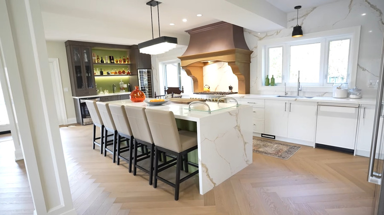 Mike Holmes' kitchen with white granite countertops