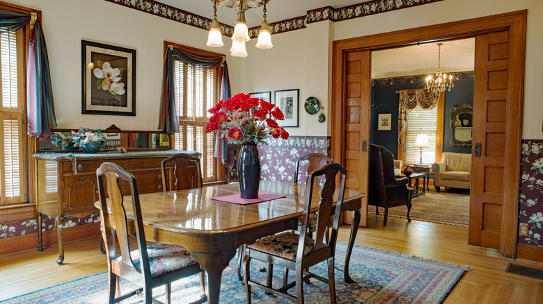 Dining room with pocket doors