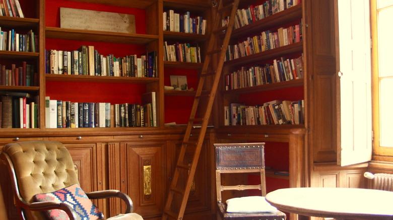 Wood ladder in home library