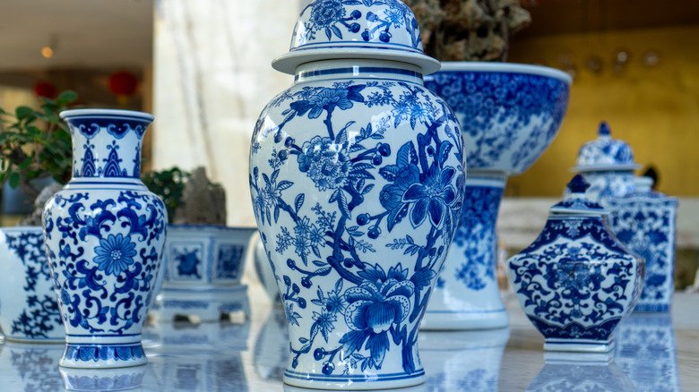 Blue and white Chinese porcelain vases