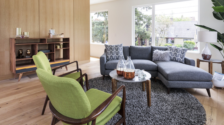 Mid-century modern style living room with natural light